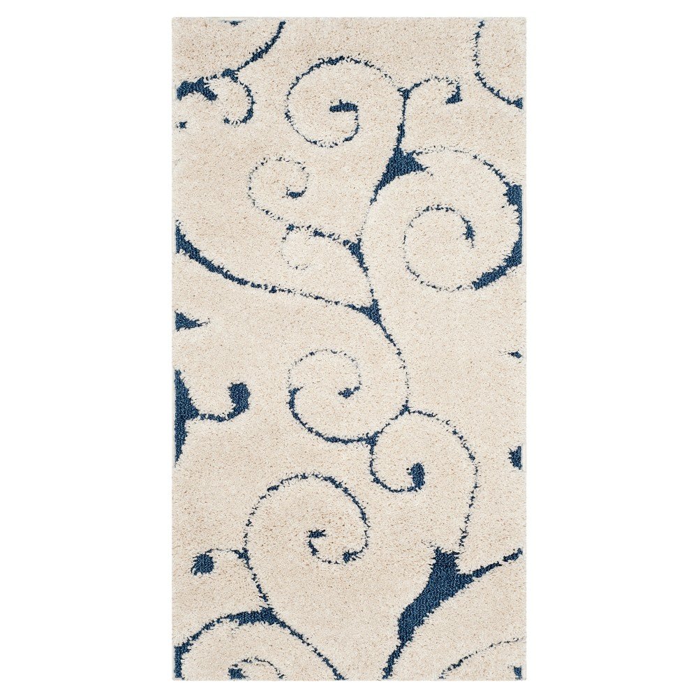 Abstract Shag/Flokati Loomed Accent Rug 2'3inx4' Cream/Blue - Safavieh