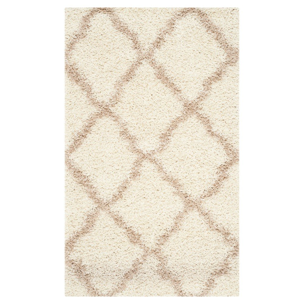 Ivory/Beige Geometric Shag/Flokati Loomed Accent Rug - (3'x5') - Safavieh