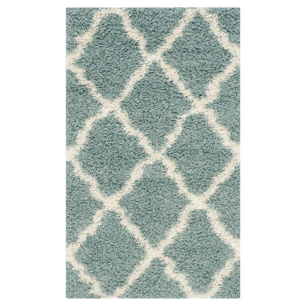 Seafoam/Ivory Geometric Shag/Flokati Loomed Accent Rug - (3'x5') - Safavieh