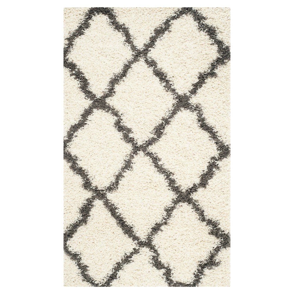 Ivory/Dark Gray Geometric Shag/Flokati Loomed Accent Rug - (3'x5') - Safavieh