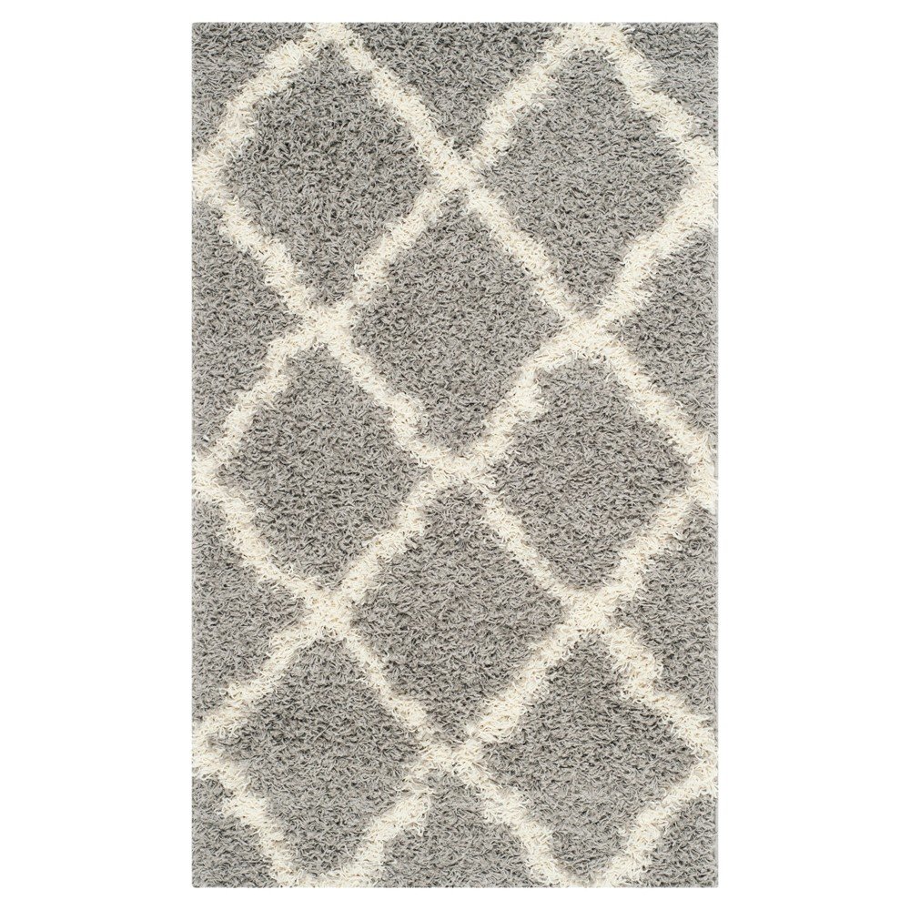 Gray/Ivory Geometric Shag/Flokati Loomed Accent Rug - (3'x5') - Safavieh