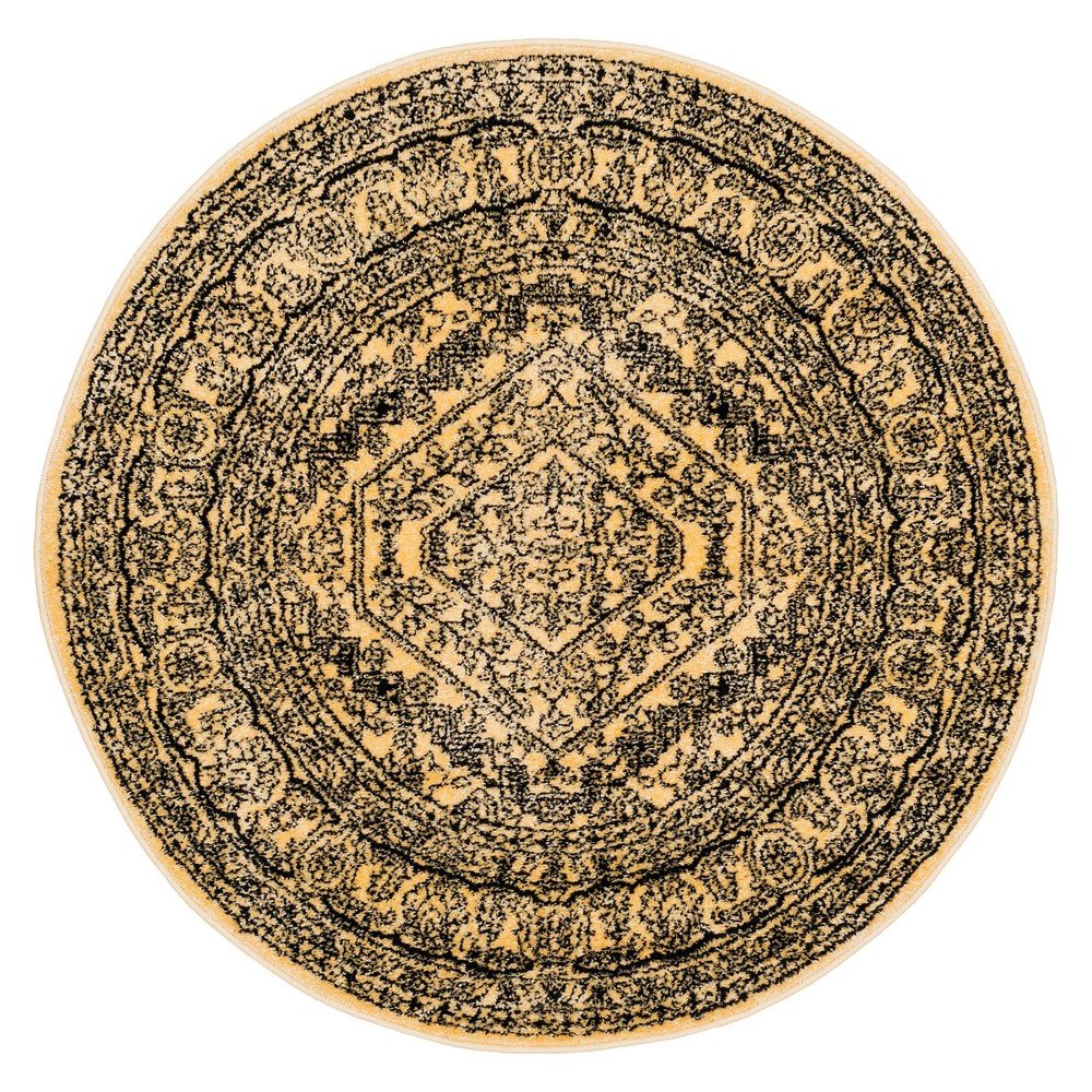 4' Round Medallion Loomed Area Rug Gold/Black - Safavieh