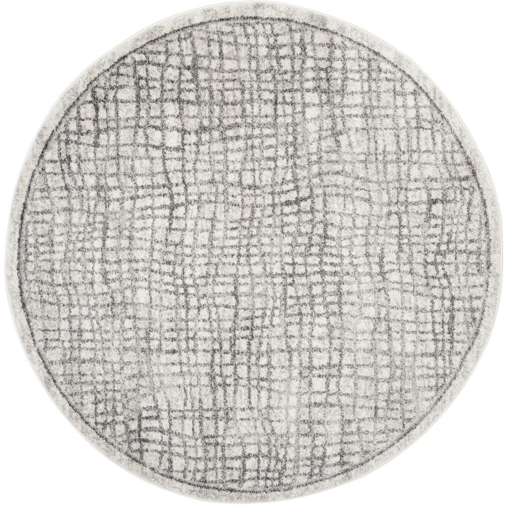 4' Crosshatch Round Area Rug Silver/Ivory - Safavieh