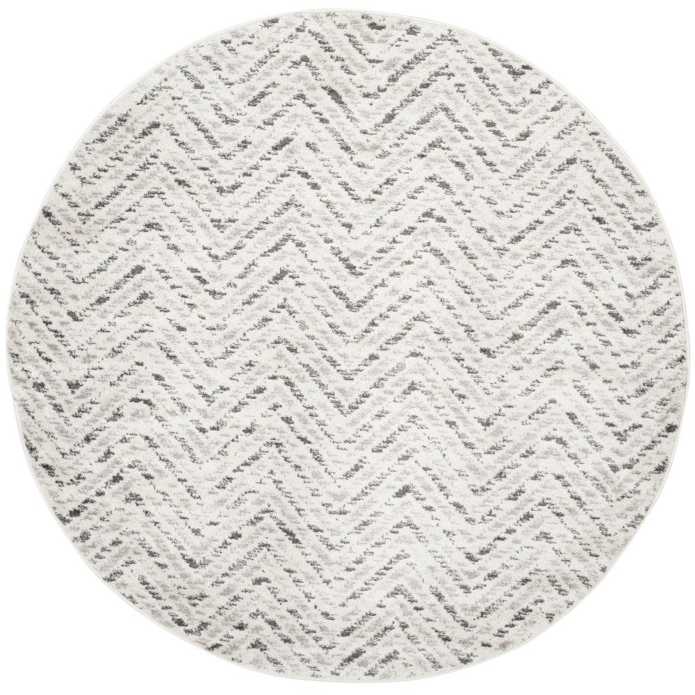 4' Round Adirondack Chevron Area Rug Ivory/Charcoal - Safavieh