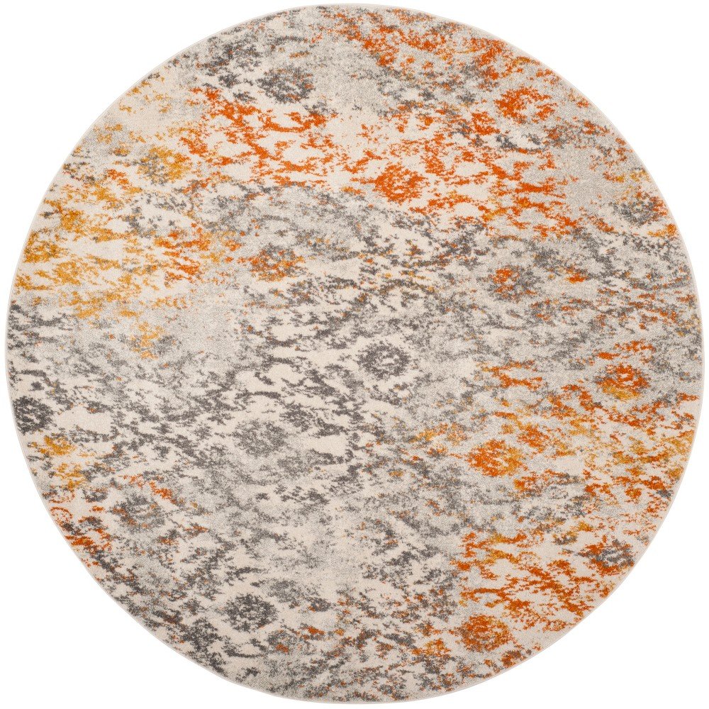 4' Round Shapes Loomed Area Rug Cream/Orange - Safavieh