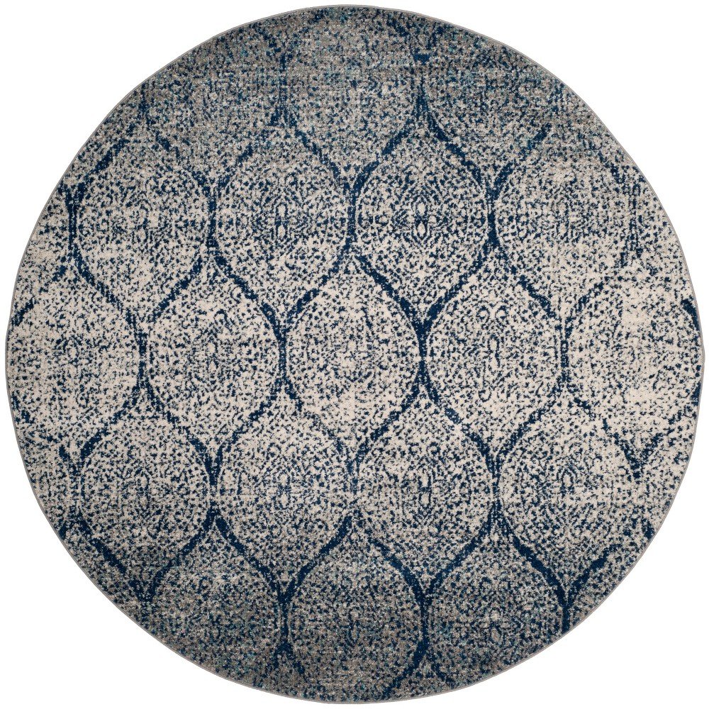 4' Round Shapes Loomed Area Rug Navy/Silver - Safavieh